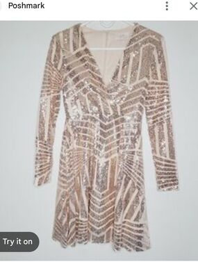 Club L London Rose Gold Sequin V-Neck Mini Dress